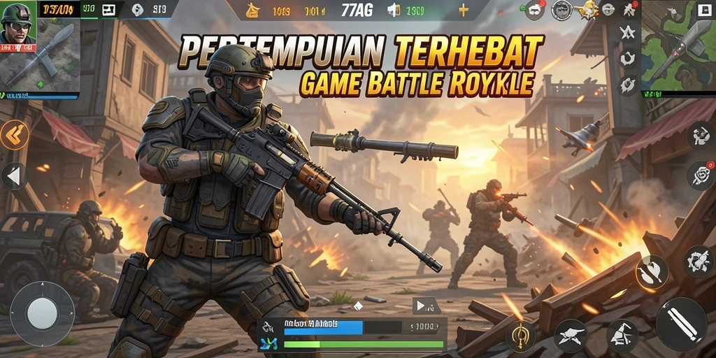 Screenshot menunjukkan ketegangan pertempuran di 77AG Battle Royale.