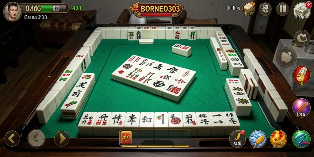 Tampilan gameplay menarik dari BORNEO303 dengan desain ubin Mahjong.