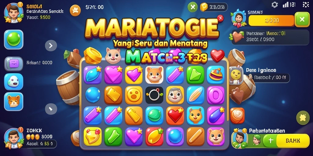 Tampilan gameplay Match-3 yang menarik dan berwarna.