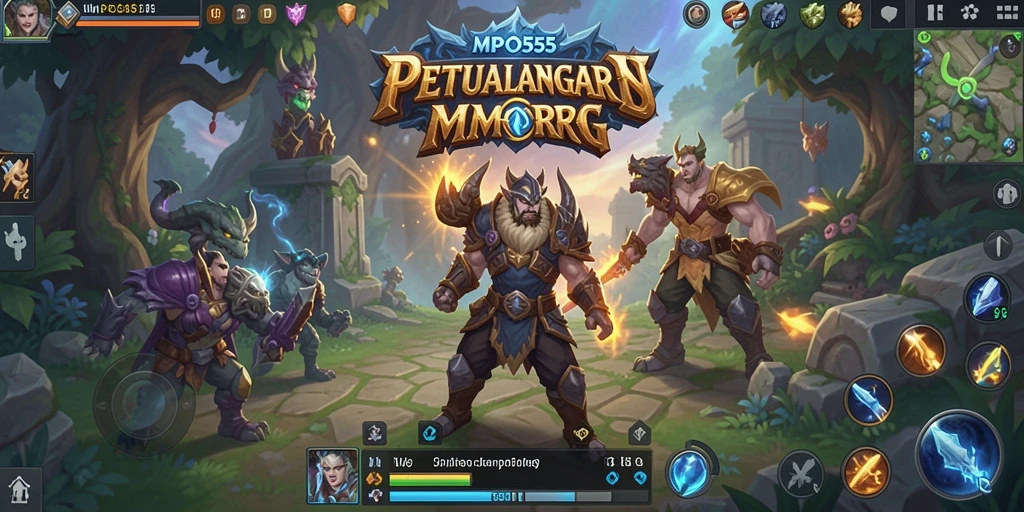 Screenshot MPO555 menampilkan pertarungan epik antara pemain di dunia MMORPG.