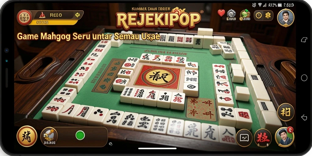 Tampilan gameplay menarik di REJEKIPOP dengan ubin Mahjong.