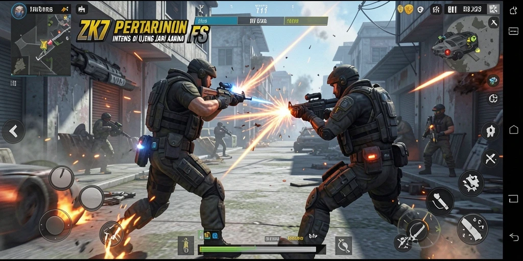 Screenshot dari aksi menembak mendebarkan di ZK7.
